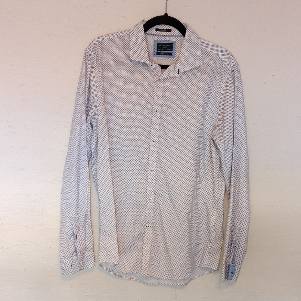 White, Navy And Magenta Micropattern Button Down - From Mexico City!